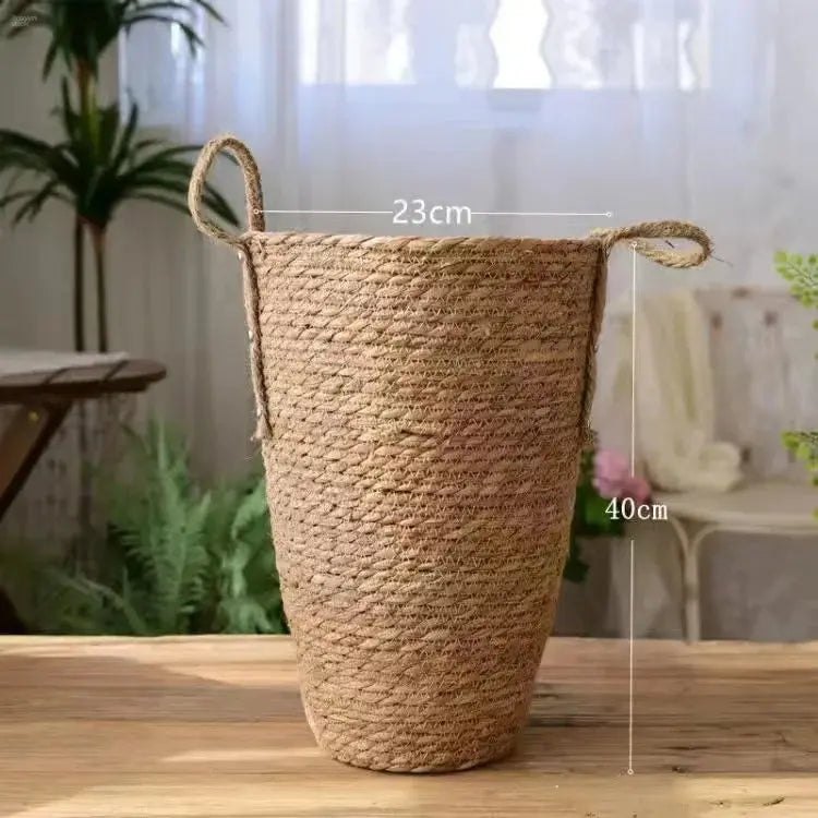 Tall Natural Wicker Planter Basket for home and garden decor, laundry, and toy storage. Brownstick