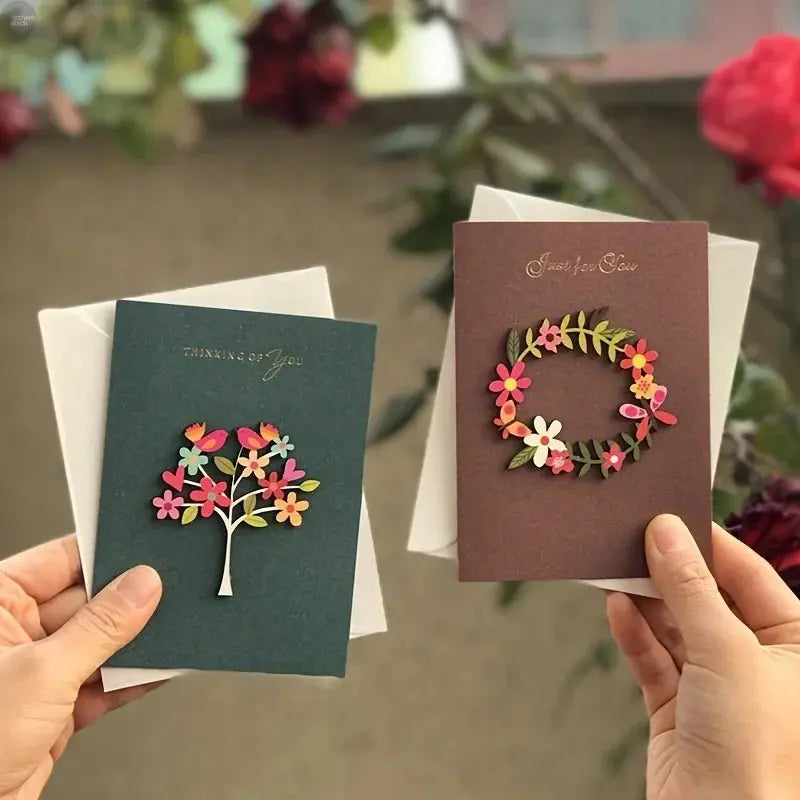 Universal Retro Wood Carving Patch Card Set – Mini Blessing Greeting Cards with Envelopes - Brownstick