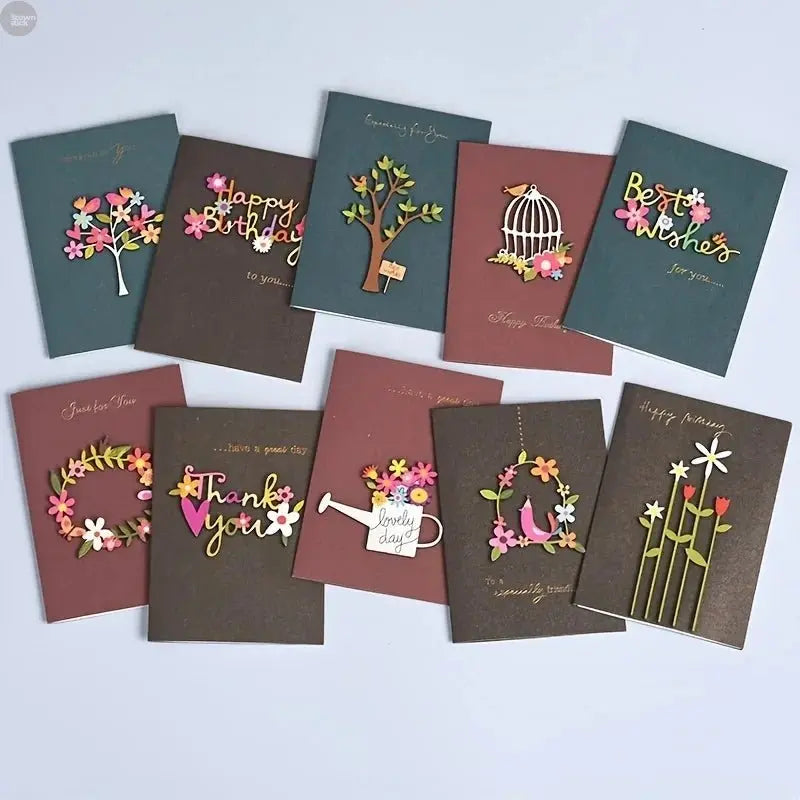 Universal Retro Wood Carving Patch Card Set – Mini Blessing Greeting Cards with Envelopes - Brownstick