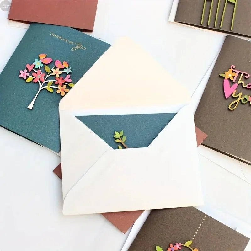 Universal Retro Wood Carving Patch Card Set – Mini Blessing Greeting Cards with Envelopes - Brownstick