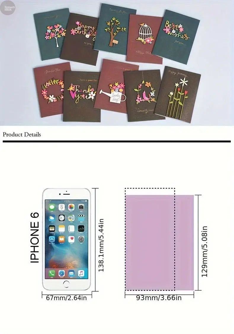 Universal Retro Wood Carving Patch Card Set – Mini Blessing Greeting Cards with Envelopes - Brownstick