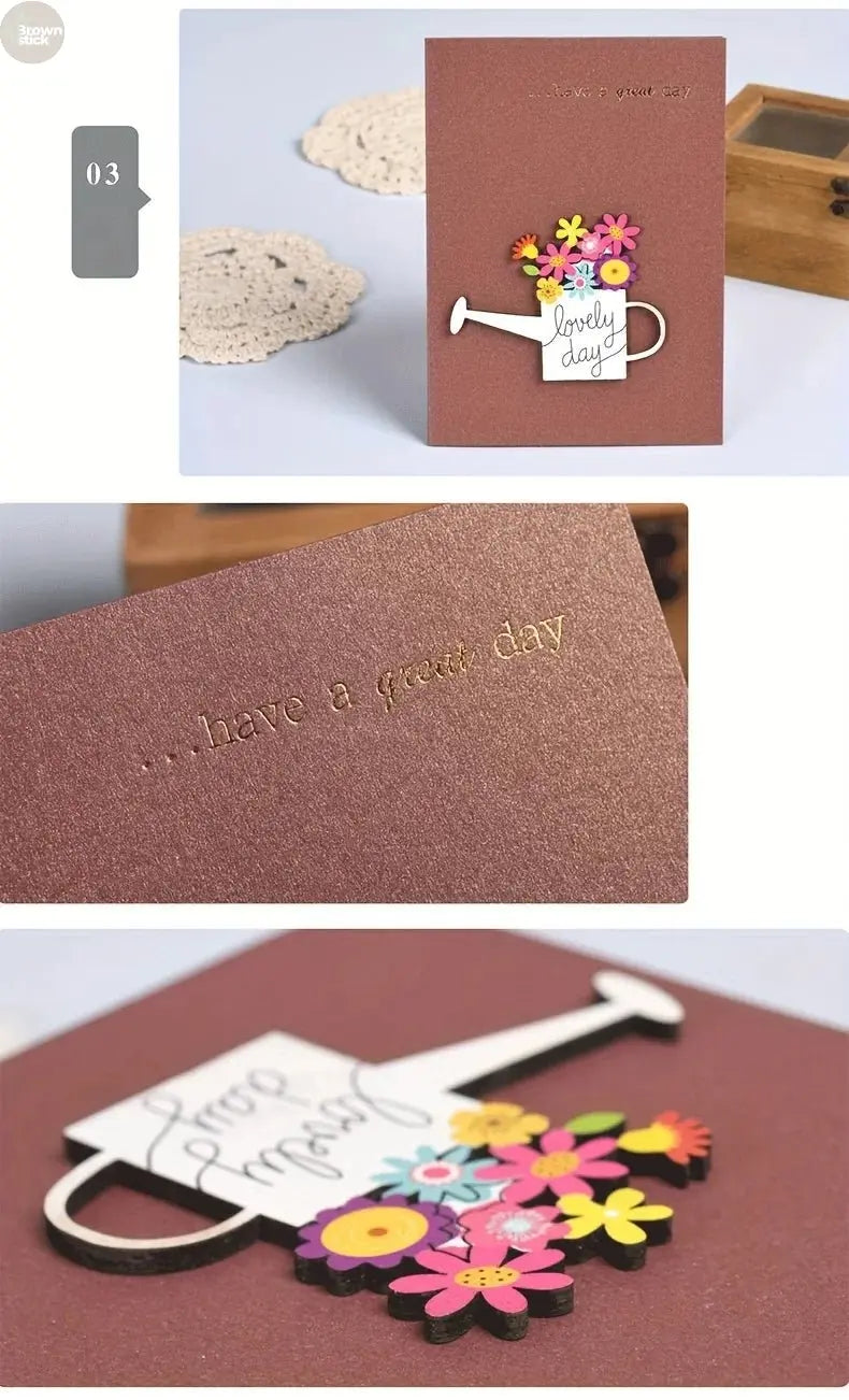 Universal Retro Wood Carving Patch Card Set – Mini Blessing Greeting Cards with Envelopes - Brownstick