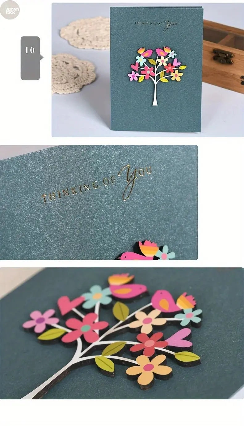 Universal Retro Wood Carving Patch Card Set – Mini Blessing Greeting Cards with Envelopes - Brownstick