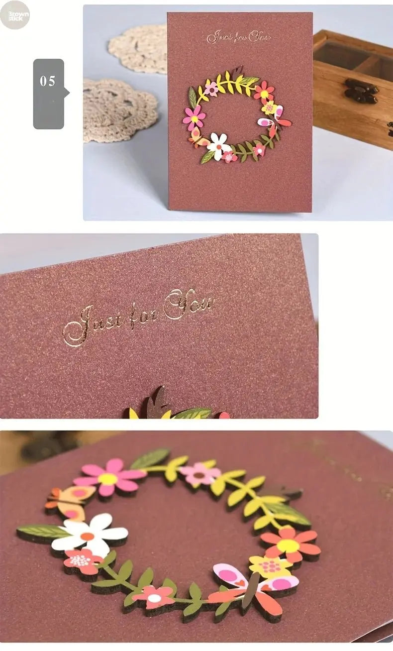 Universal Retro Wood Carving Patch Card Set – Mini Blessing Greeting Cards with Envelopes - Brownstick