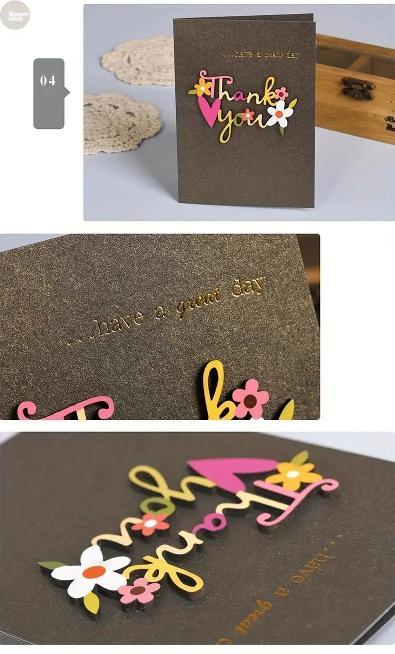 Universal Retro Wood Carving Patch Card Set – Mini Blessing Greeting Cards with Envelopes - Brownstick
