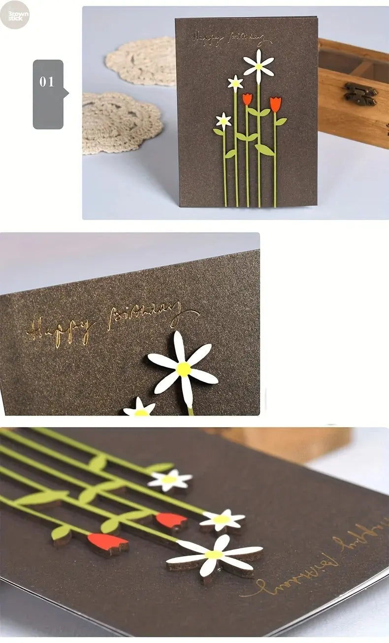 Universal Retro Wood Carving Patch Card Set – Mini Blessing Greeting Cards with Envelopes
