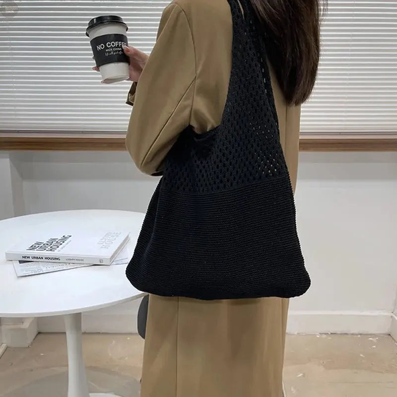 Vintage Hollow Woven Underarm Shoulder Bag for Women - Brownstick