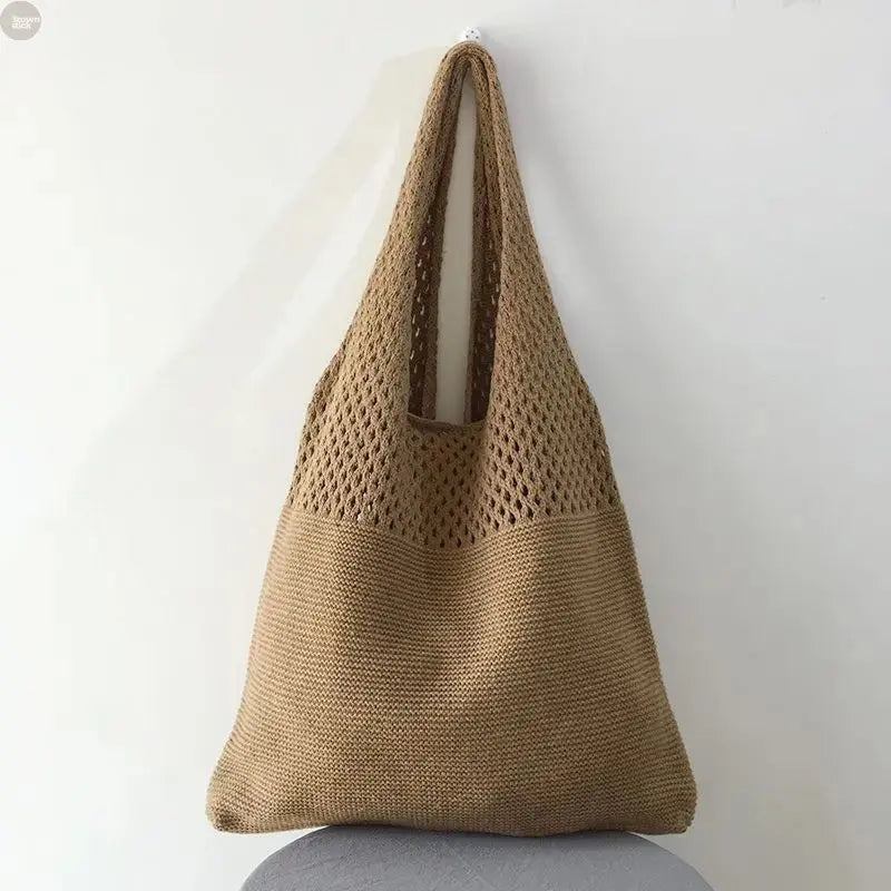 Vintage Hollow Woven Underarm Shoulder Bag for Women Brownstick