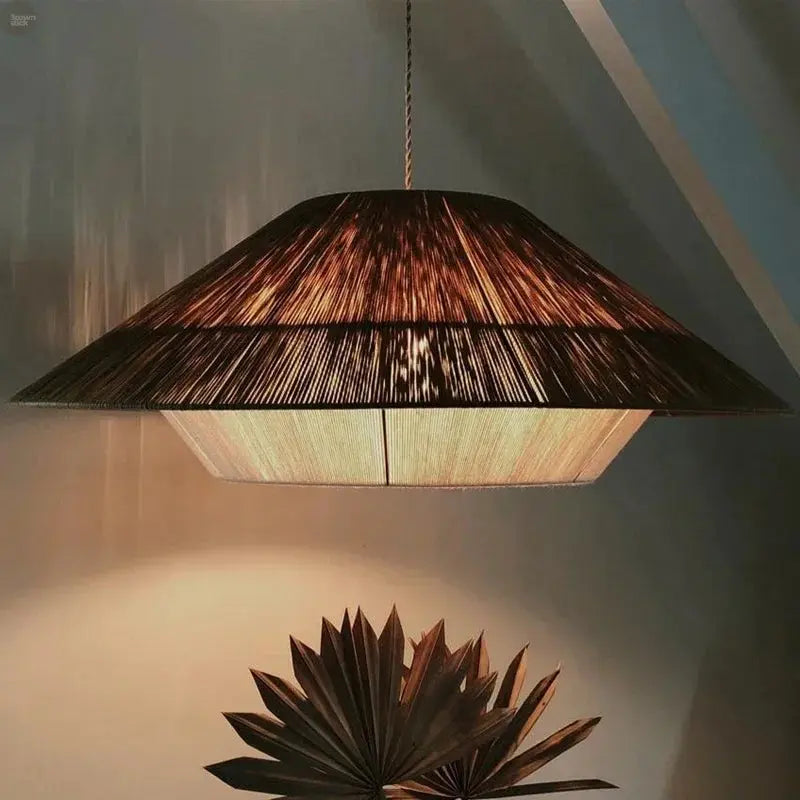 Vintage Wabi-Sabi Hemp Rope Rattan Weaving LED Chandelier Brownstick