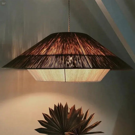 Vintage Wabi-Sabi Hemp Rope Rattan Weaving LED Chandelier Brownstick