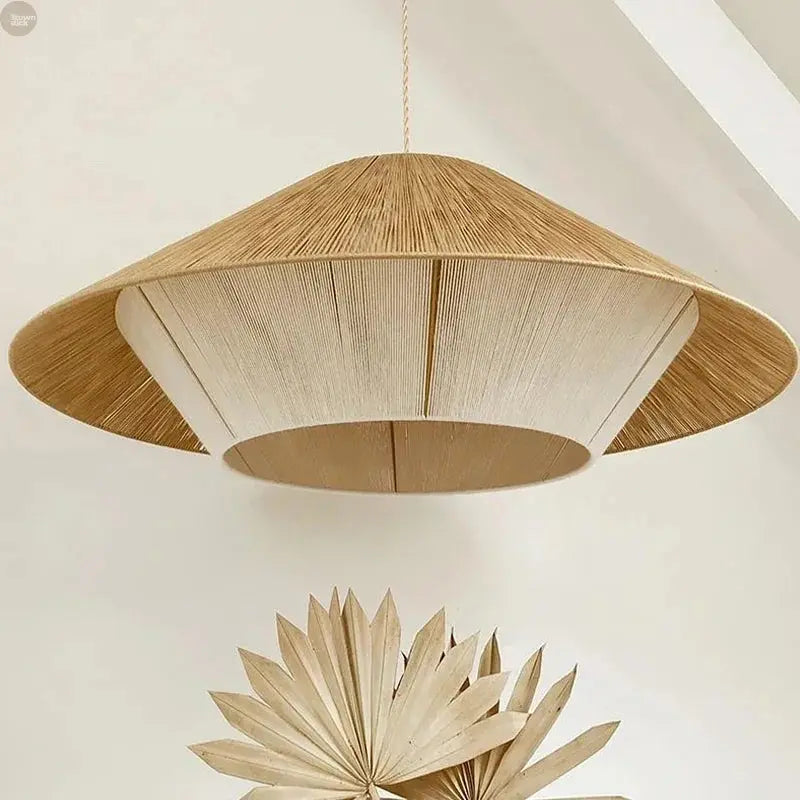 Vintage Wabi-Sabi Hemp Rope Rattan Weaving LED Chandelier Brownstick