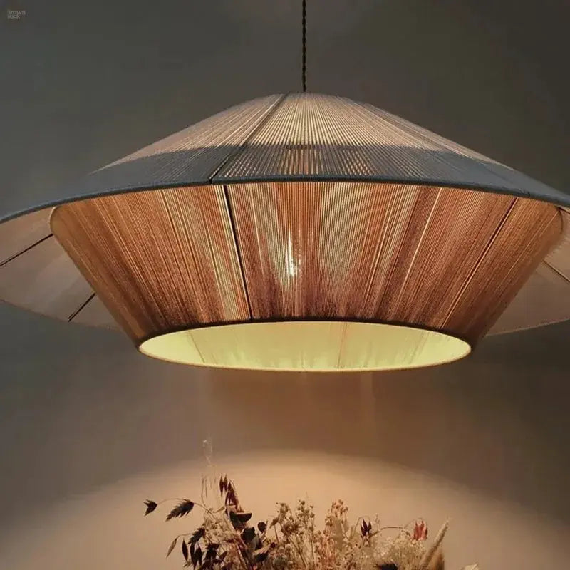 Vintage Wabi-Sabi Hemp Rope Rattan Weaving LED Chandelier Brownstick