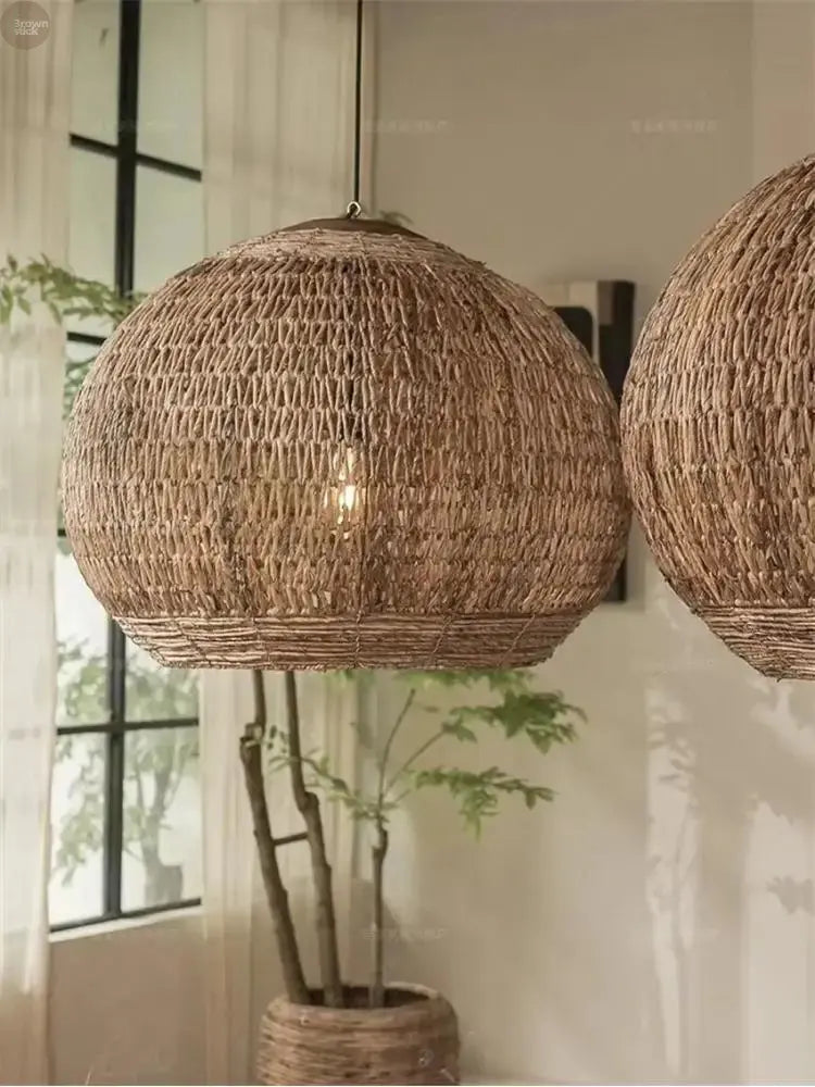 Wabi-Sabi Handmade Rattan Pendant Light – Modern Natural Wicker Lamp Brownstick