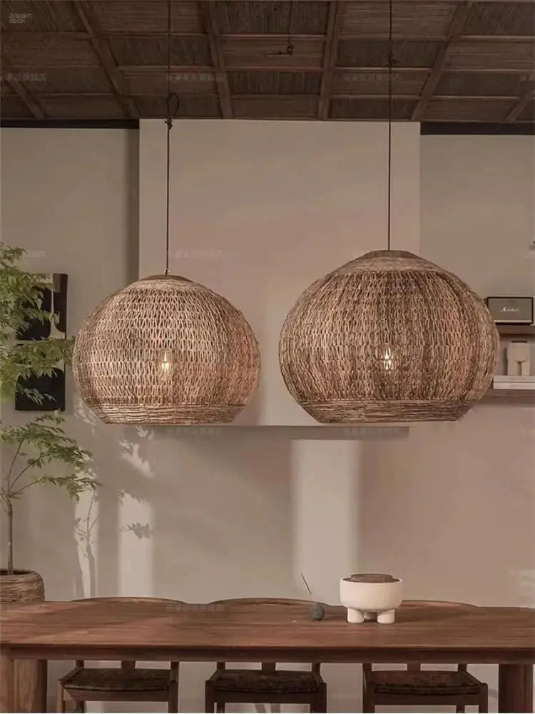 Wabi-Sabi Handmade Rattan Pendant Light – Modern Natural Wicker Lamp Brownstick