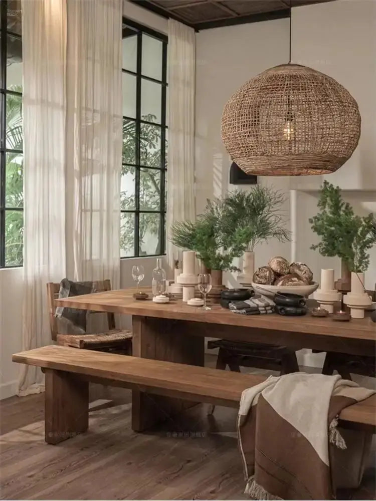 Wabi-Sabi Handmade Rattan Pendant Light – Modern Natural Wicker Lamp Brownstick