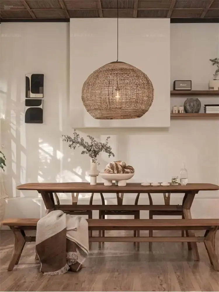 Wabi-Sabi Handmade Rattan Pendant Light – Modern Natural Wicker Lamp Brownstick