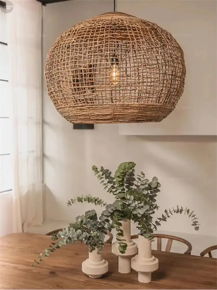 Wabi-Sabi Handmade Rattan Pendant Light – Modern Natural Wicker Lamp Brownstick