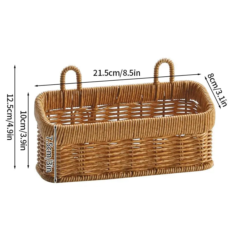 Wall Hanging Woven Storage Basket – Imitation Rattan Kitchen Organizer Brownstick