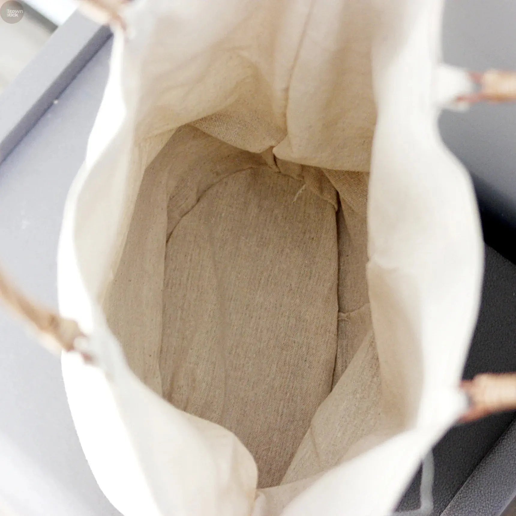 Wicker Basket Tote with Linen Patchwork – Handmade Boho Straw Travel Bag Brownstick