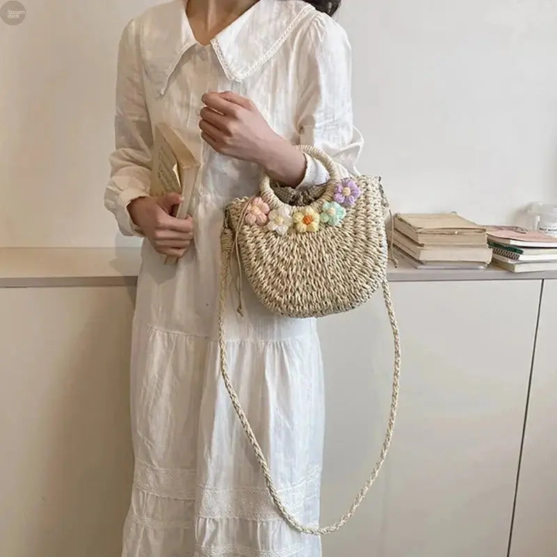 Women’s Handwoven Rattan Bag – Straw Beach Purse for Summer & Boho Style - Brownstick