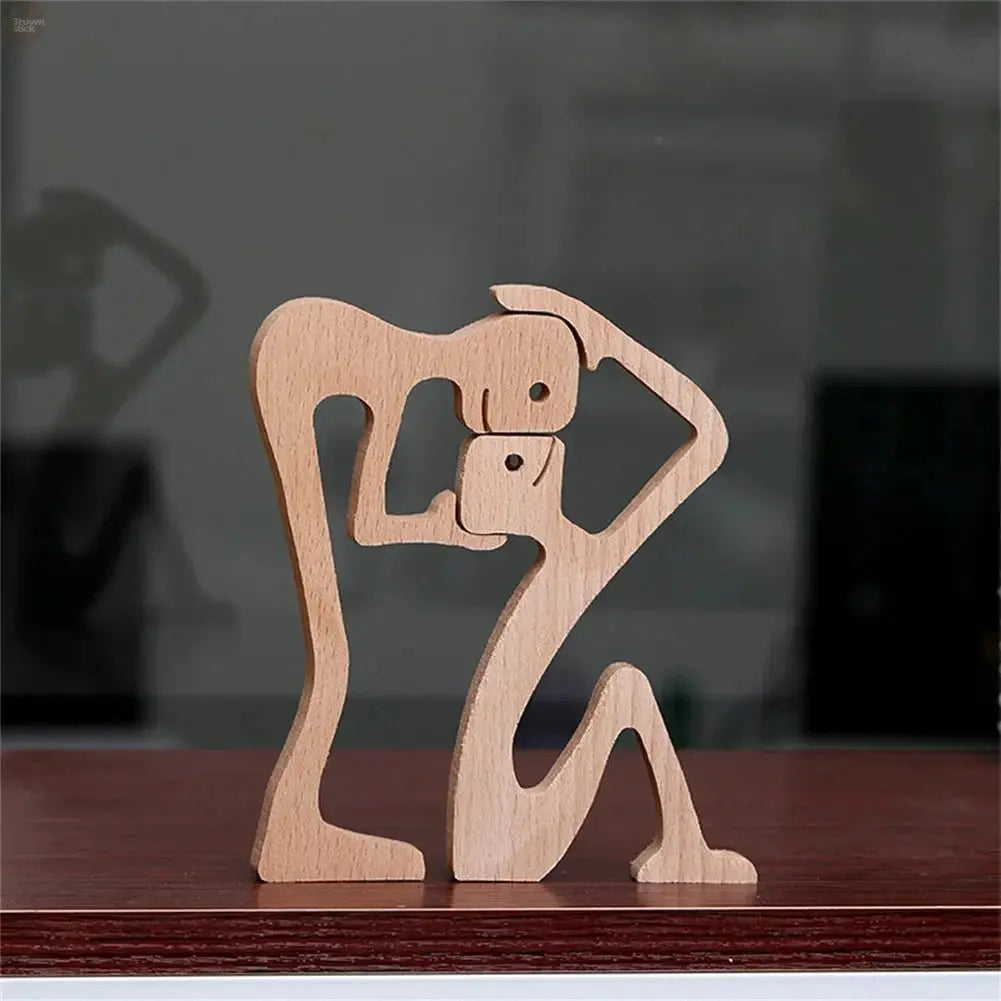 Wooden Dog and Human Figurine – Creative 3D Man Statue - Brownstick