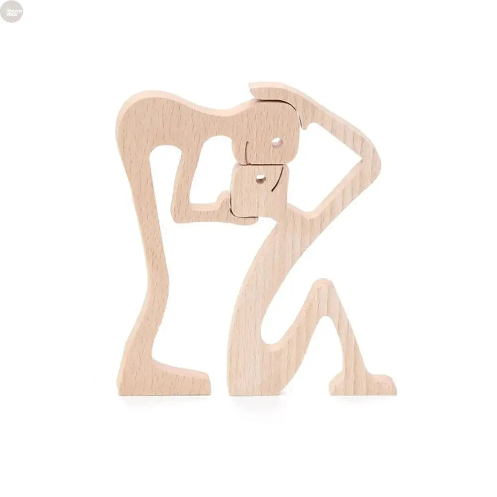 Wooden Dog and Human Figurine – Creative 3D Man Statue - Brownstick