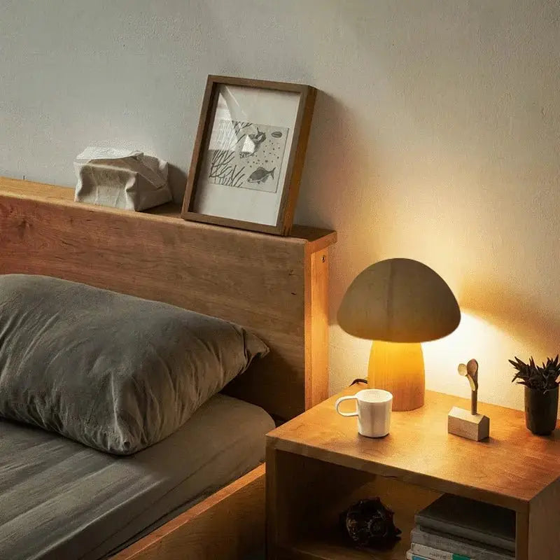 Wooden Mushroom Night Light - Touch Switch, Dimmable, USB Charging - Brownstick