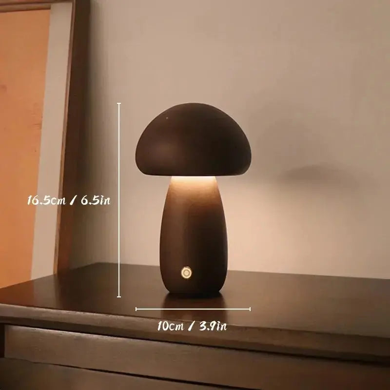 Wooden Mushroom Night Light - Touch Switch, Dimmable, USB Charging - Brownstick