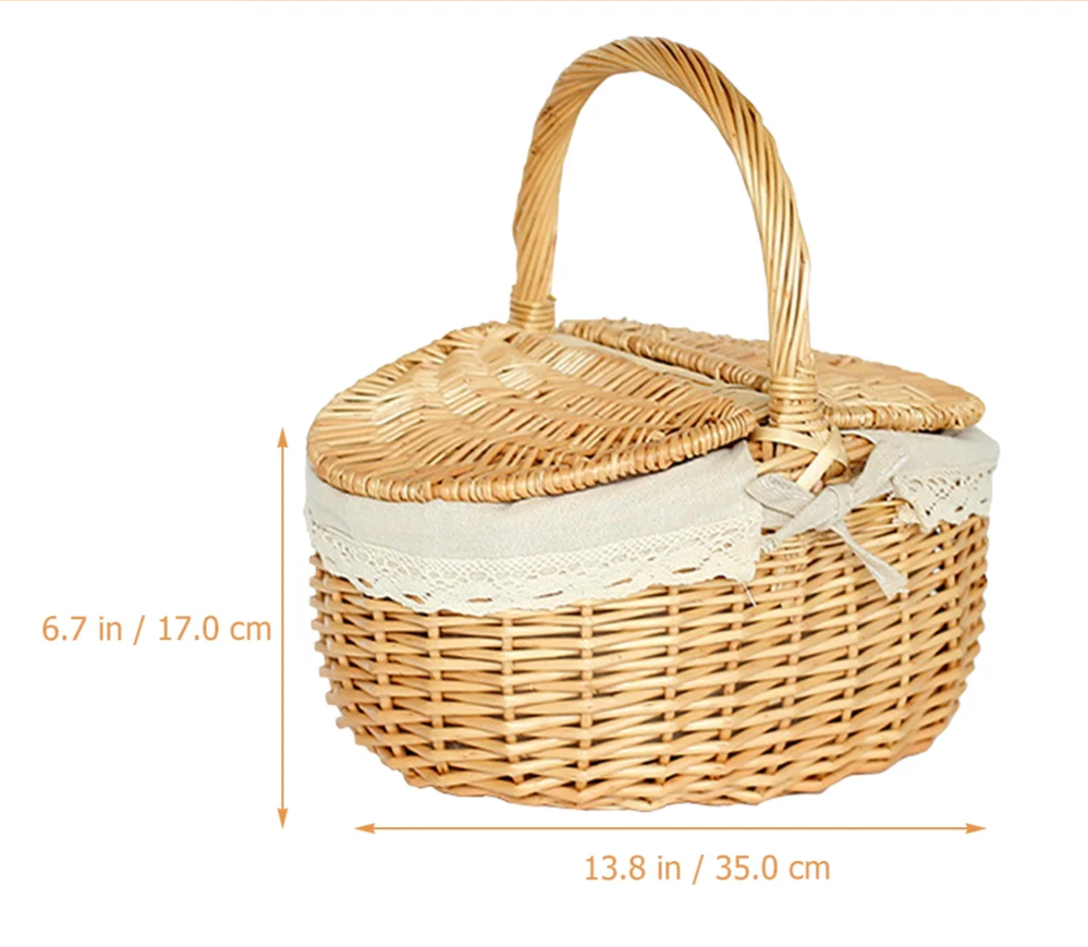 Handwoven Wicker Picnic Basket with Lid – Rustic Storage Box Brownstick