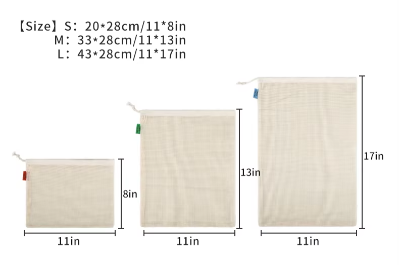 Reusable Cotton Produce Bags – Washable Eco Net Bags Brownstick