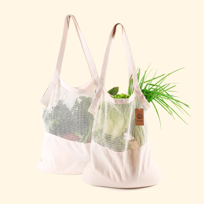 Cotton Mesh Shopping Tote Bag – Large Reusable Eco Bag Brownstick