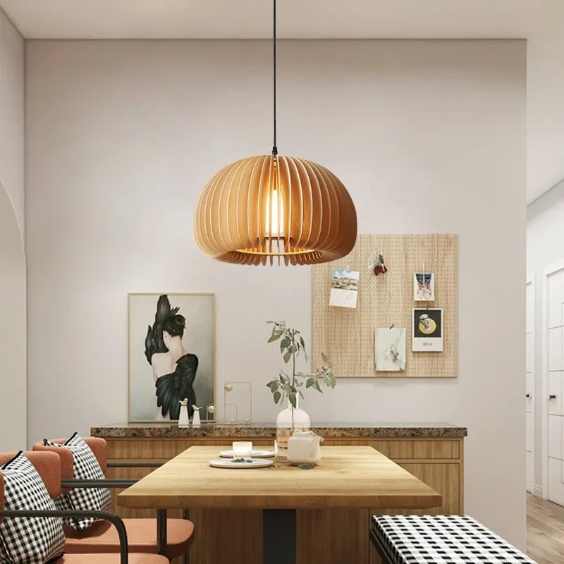 Modern Wood Pumpkin Pendant Lamp (Set of 3) Brownstick